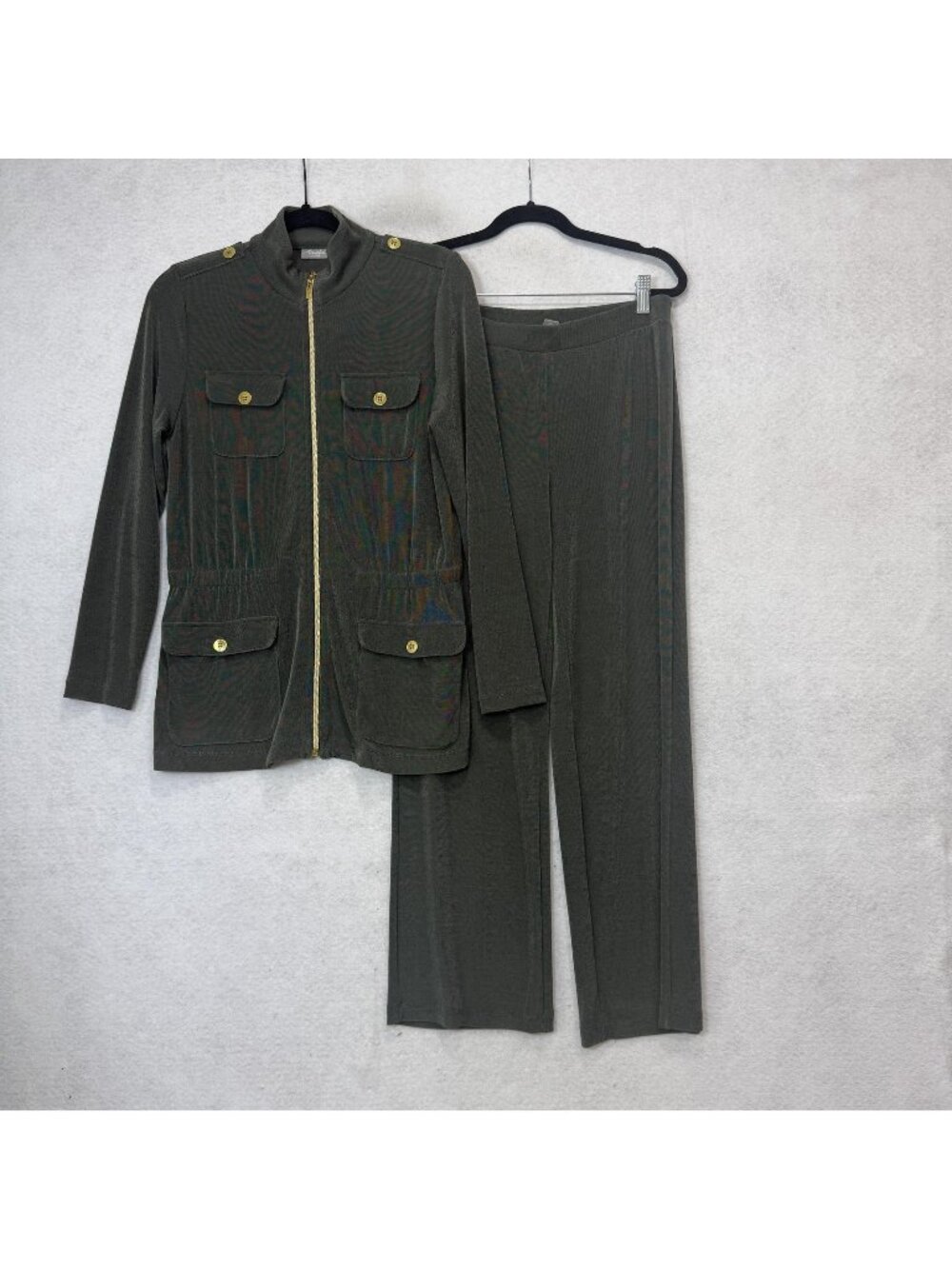 Travelers By Chico's Jacket Pants Set Womens 0 Green Zip Mock Neck 2 Piece